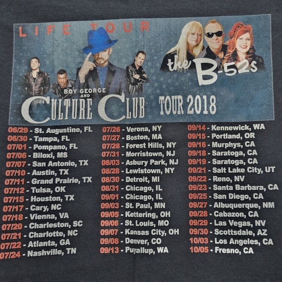 Boy George & Culture Club & The B-52s 2018 Life Tour Graphic T-Shirt Size S - Picture 6 of 9